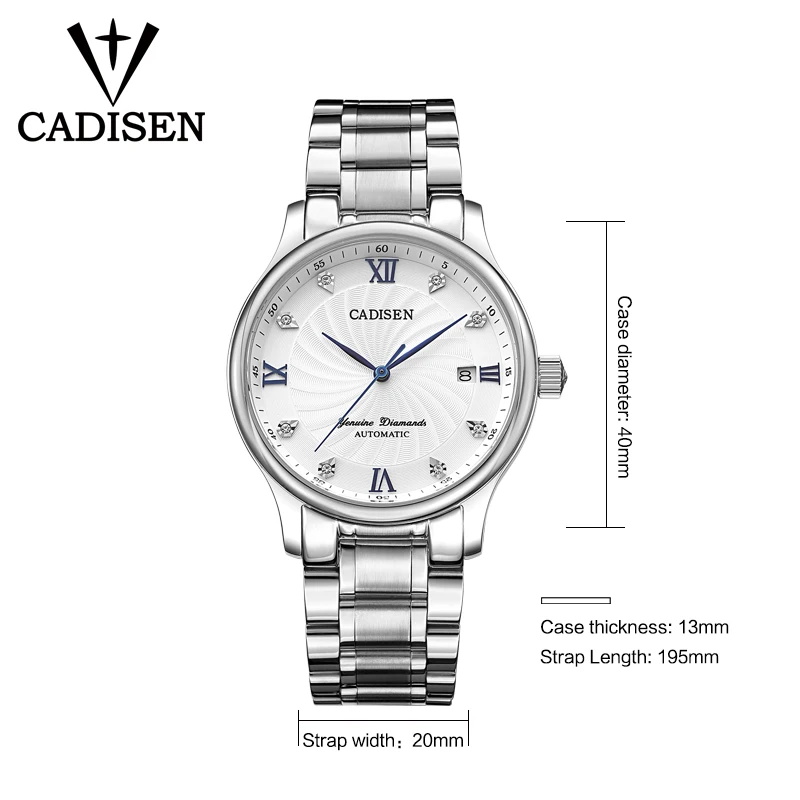 CADISEN ووتش الرجال أعلى العلامة التجارية التلقائي الميكانيكية الساعات الأزياء الفاخرة ووتش للماء مضيئة الصلب الرياضة عارضة ساعة اليد