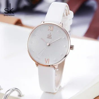 

Shengke SK Female Pearl Dial Quartz Women Watch White Leather Ladies Watch Reloj Mujer Women Day Gift Watches Zegarek Damski SK1