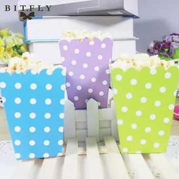 

BITFLY 12pcs Mini dot Paper Popcorn Boxes Candy Cookie Chocolate Packaging Gift bag diy Kraft Wedding Birthday Movie Party Favor