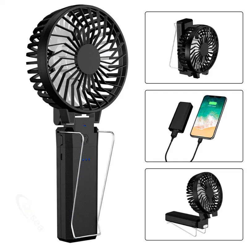 

Qosea USB Fan Handheld with Power Bank (3 in 1) Desk Battery Operated Fan Foldable Rechargeable 5 Speed 5200mAh Portable DeskFan