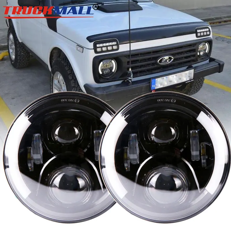 Светодио дный 7 &quotВ 12 В 24 LED DRL Halo Фары для ваз 2101 светодио дюймов светодиодные фары