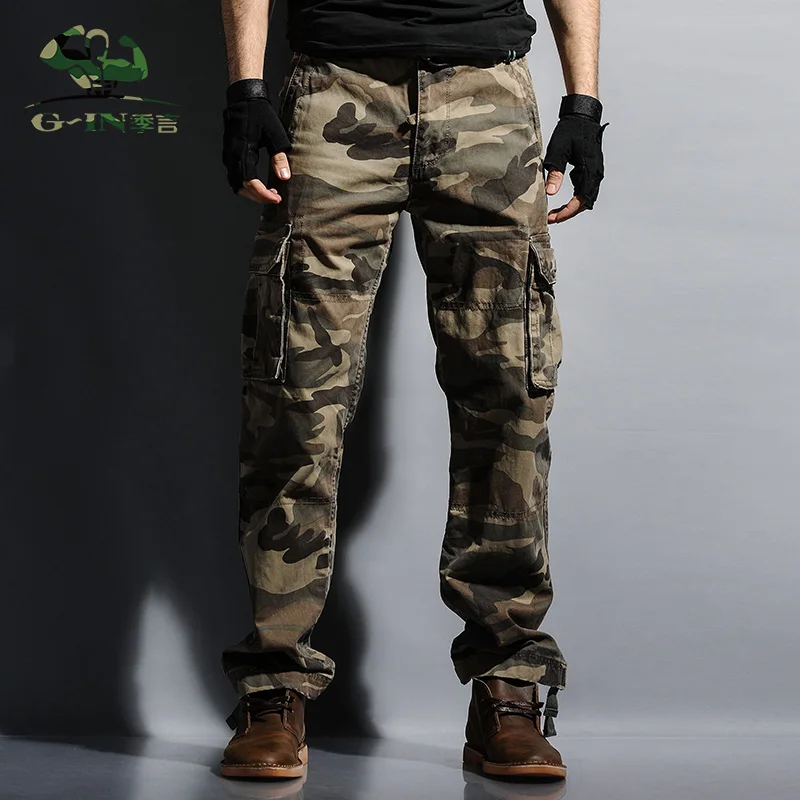 

Men Workout Style Multi Pocket Cargo Pants Combat Casual Cotton Long Straight Trousers Plus Size Slim Fit