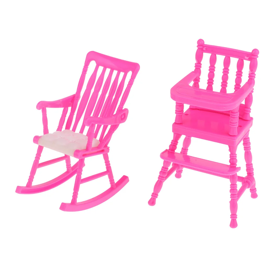 5Pcs Dolls House Mini Rocking Horse Bunk Bed Single Bed Dining Chair Model for   Doll Hot Toys Accessories Gifts