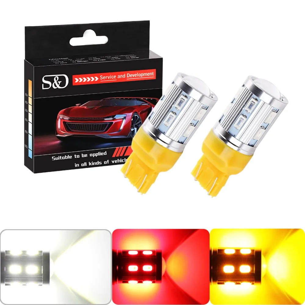 

2pcs Car 7443 7440 LED W21/5W LED Bulbs 12 SMD 5730 5W High power Cree Chips LED lamp Bulbs Auto parking Lamp Yellow Amber 12V