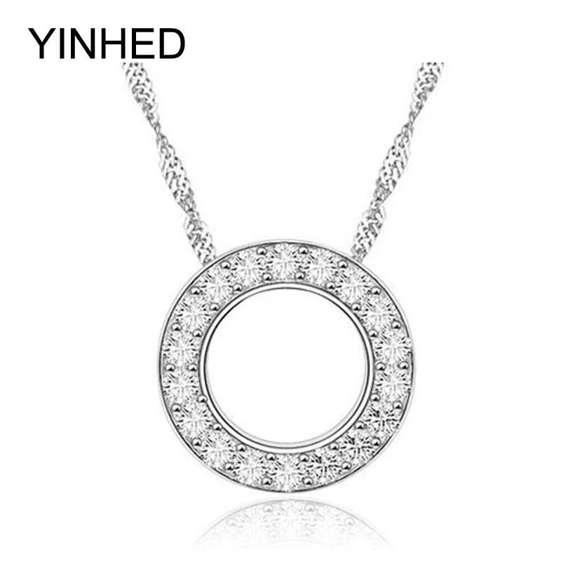

YINHED Real 925 Sterling Silver Chain Necklace AAA + Micro Cubic Zirconia Round Circle Pendant Necklace for Women Jewelry ZN089
