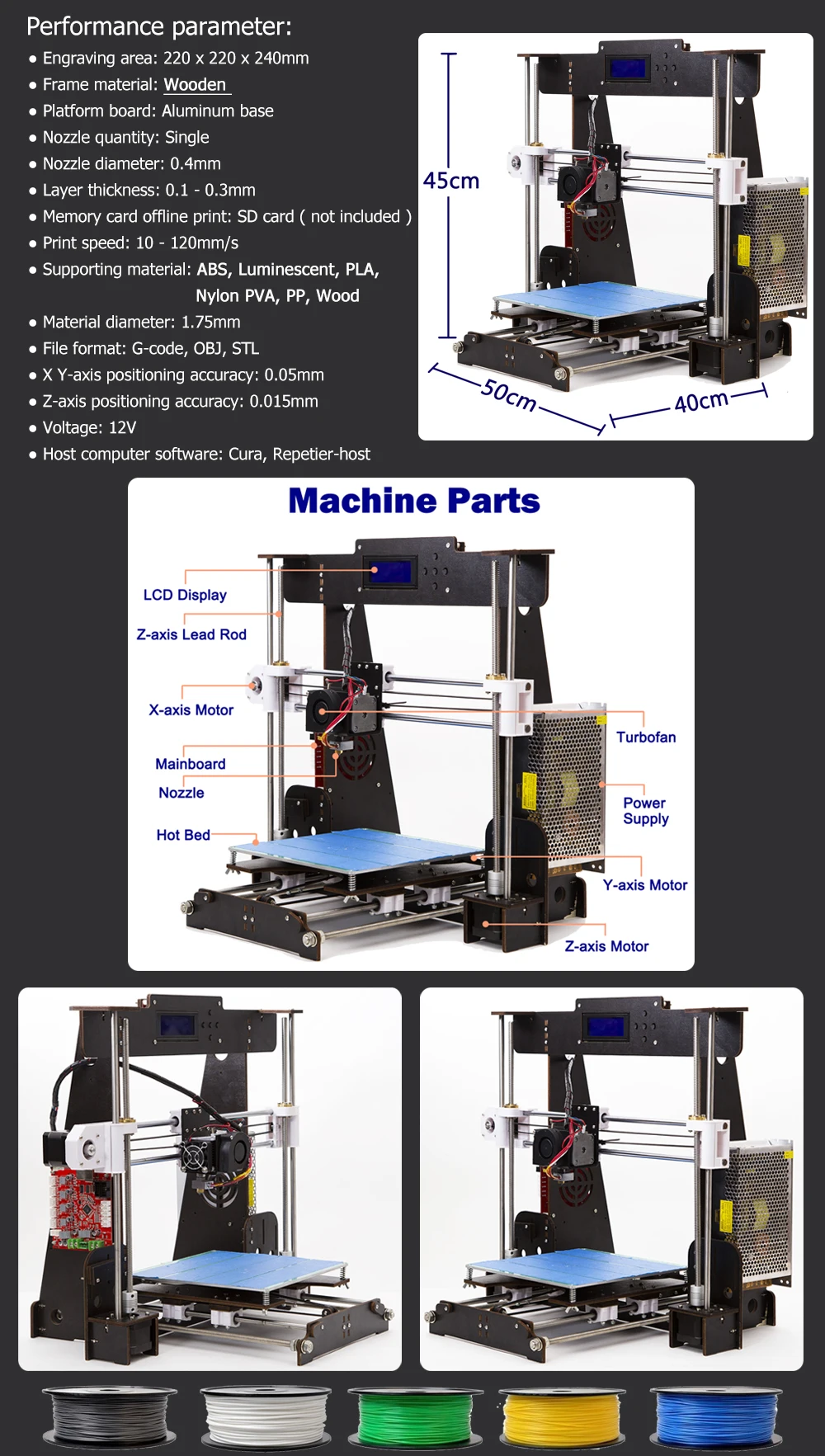 3d принтер A8-W5 Prusa i3 Reprap MK8 экструдер heatкровать ЖК-контроллер отключение питания печать