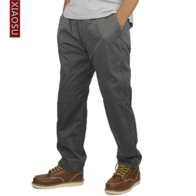 

XIAOSU Men's Cargo Pants Cotton Elastic Waist Fashion Men Slim Fit Casual Pants Outdoors Full Length Thin Trousers Plus Size 6XL