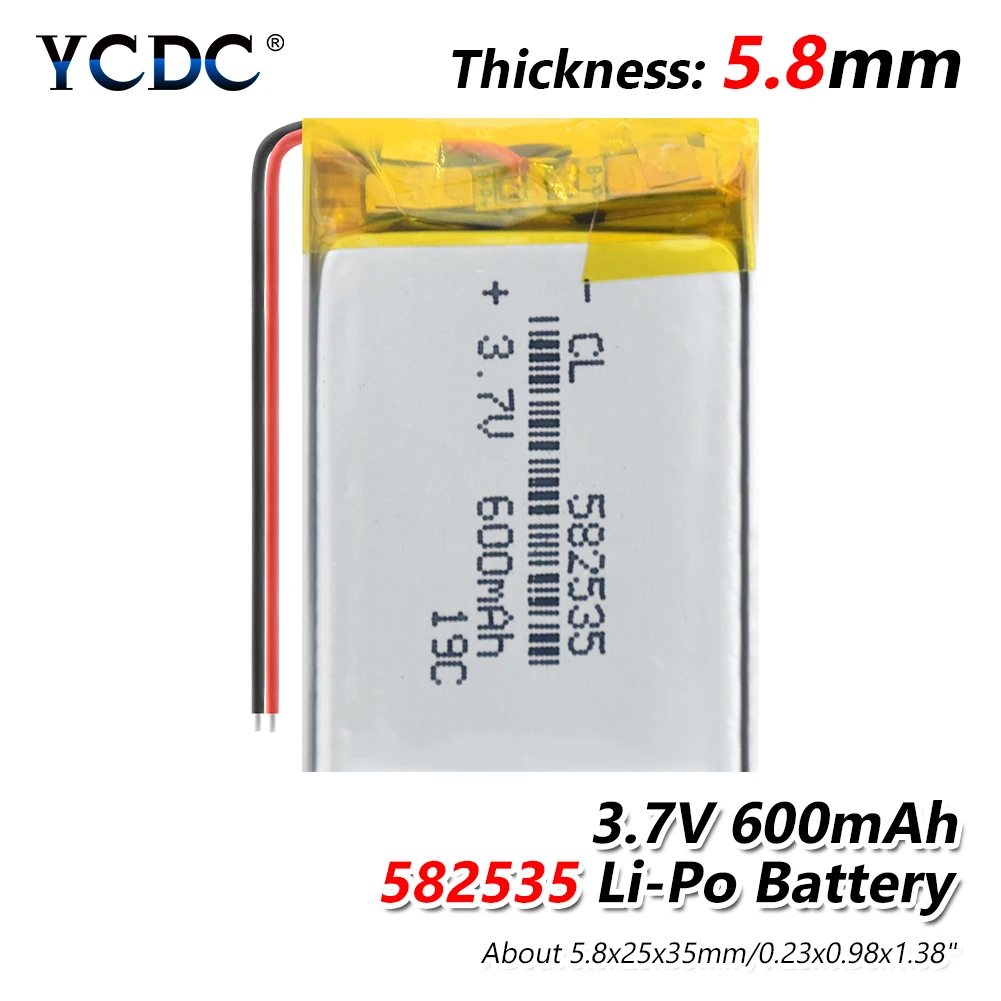

582535 3.7V 600mAh Rechargeable li lithium polymer li po Battery For Watch GPS LED Light MP3 Toy dvr navigation video recorder