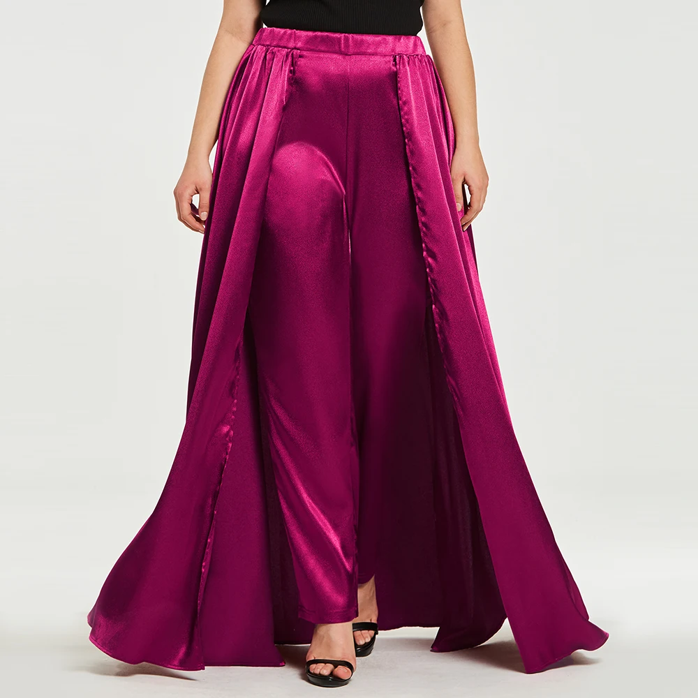 Buy Women Plus Size Pants Purple Modern Satin Long