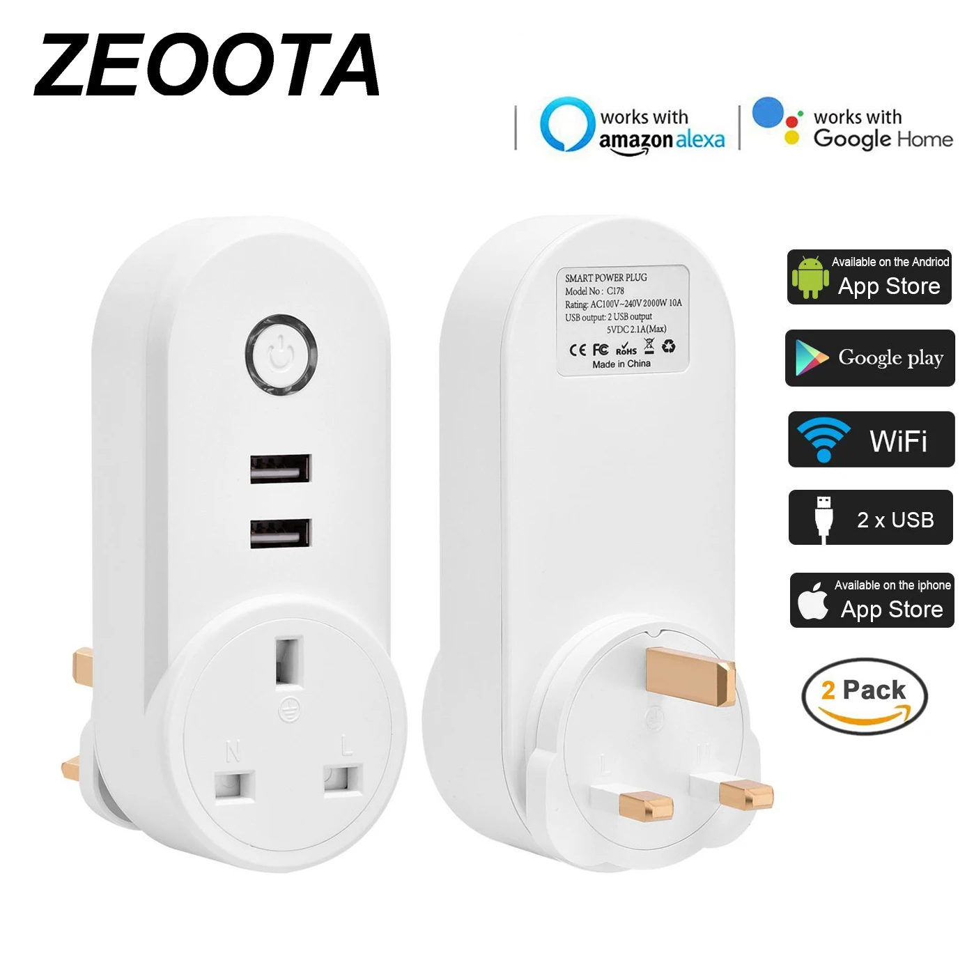 

WiFi Smart Plug Outlet Socket with USB Voice Remote Control Timing Function,Compatible Amazon Alexa/Google Assistant/Google Home