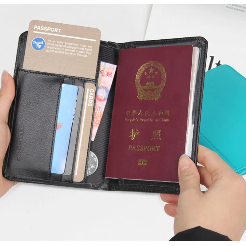 Multifunction RFID bussiness passport cover PU leather wallet card holder within 3 cards holder wallet and