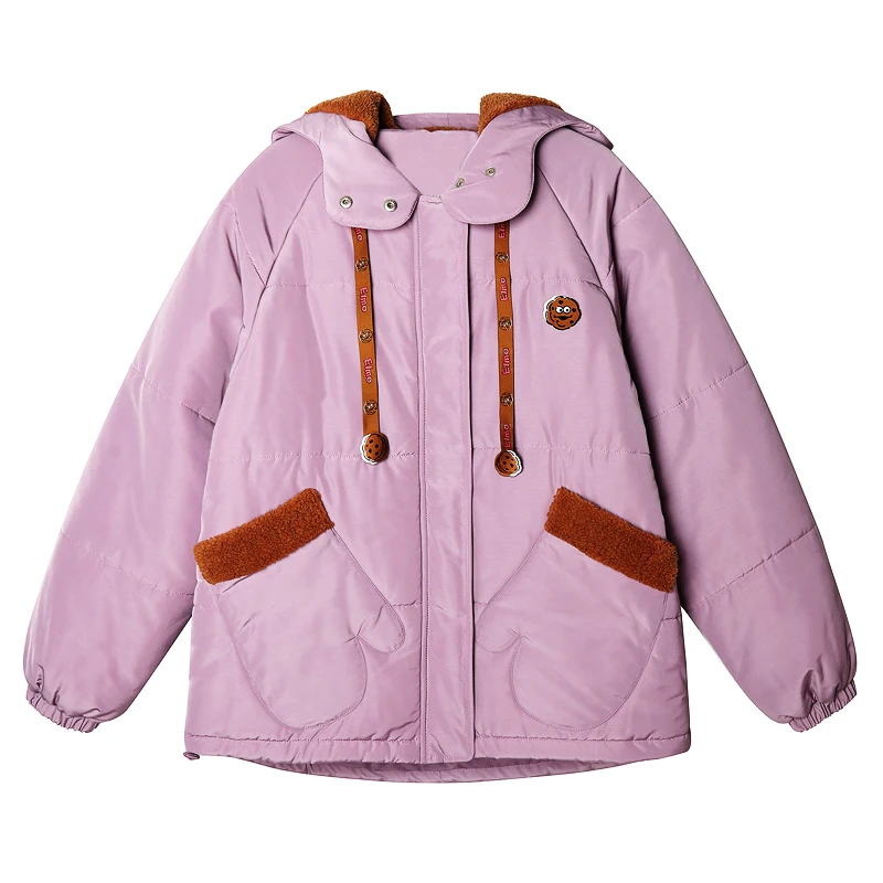 

Design Women Winter Jackets Loose Femme Thick Warm Parkas Coat Hooded Cotton-padded Cartoon Solid Short Cotton Padded Outwear