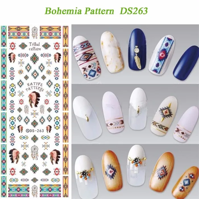 DS076 DS263 Bohemia Patern дизайн ногтей Вода Переводные ногти художественная наклейка цветная полоса ногтей обертывания наклейки Советы маникюрные