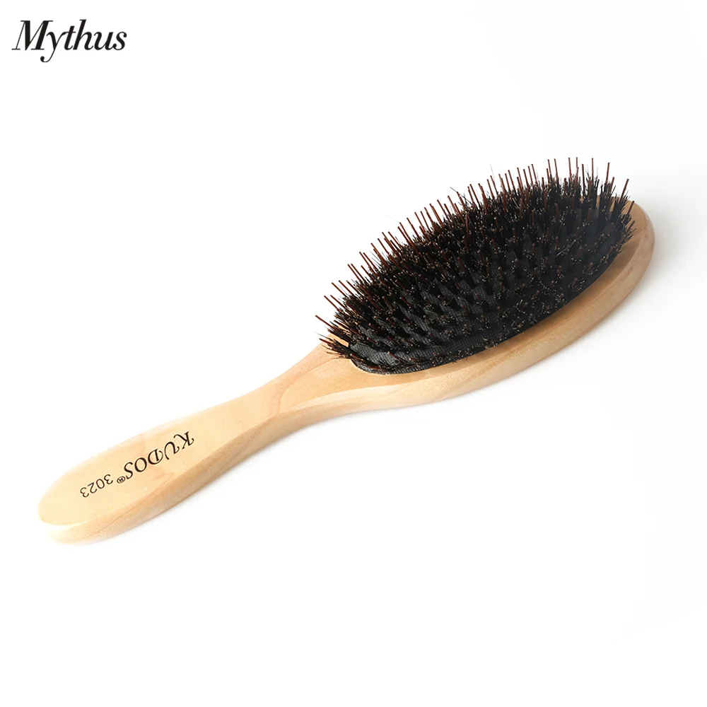Antistatic Boar Bristle Wooden Hair Brush Natural Detangle Paddle