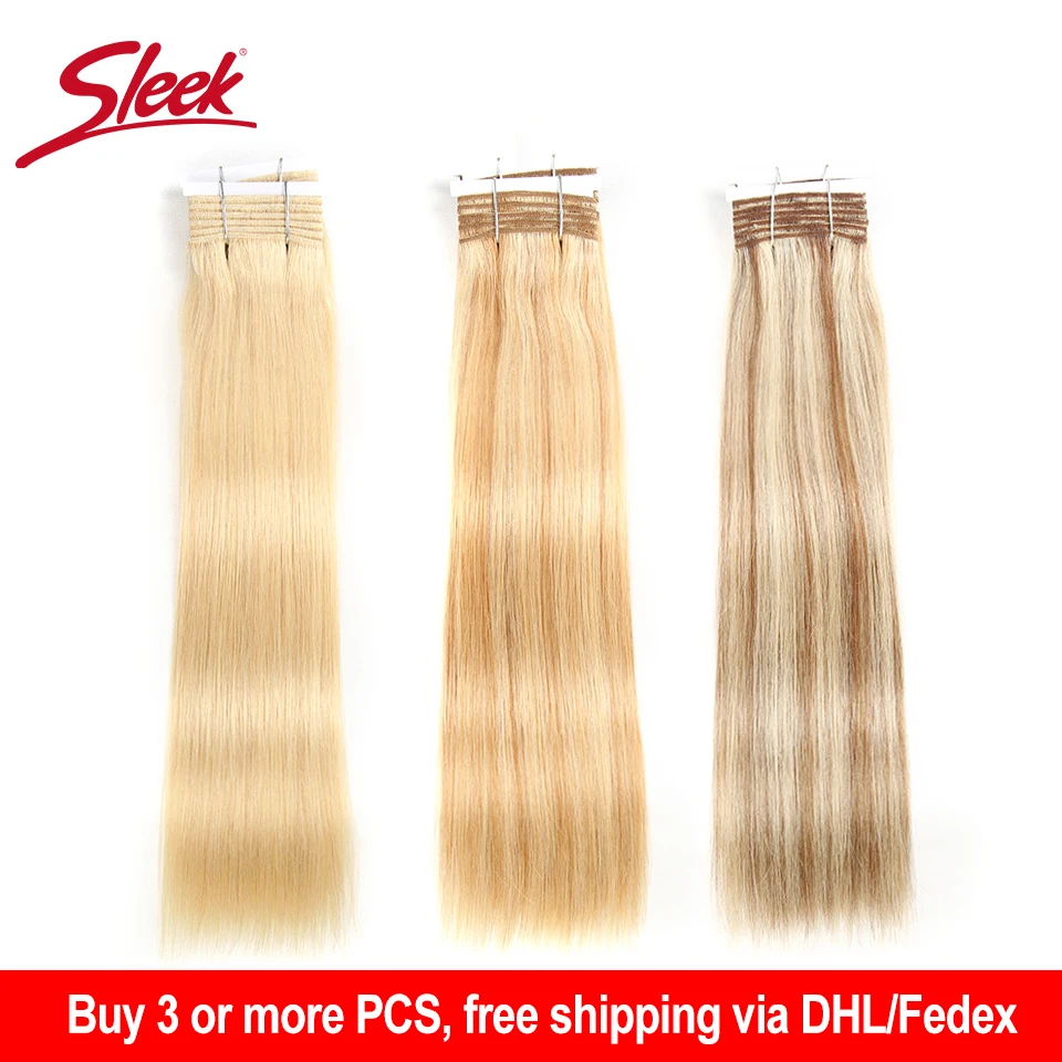 

Sleek Pre-colored Double Drawn Brazilian Straight Remy Human Hair Weave Bundles 113 Gram Ombre Blonde Color 613 P6/613 P27/613