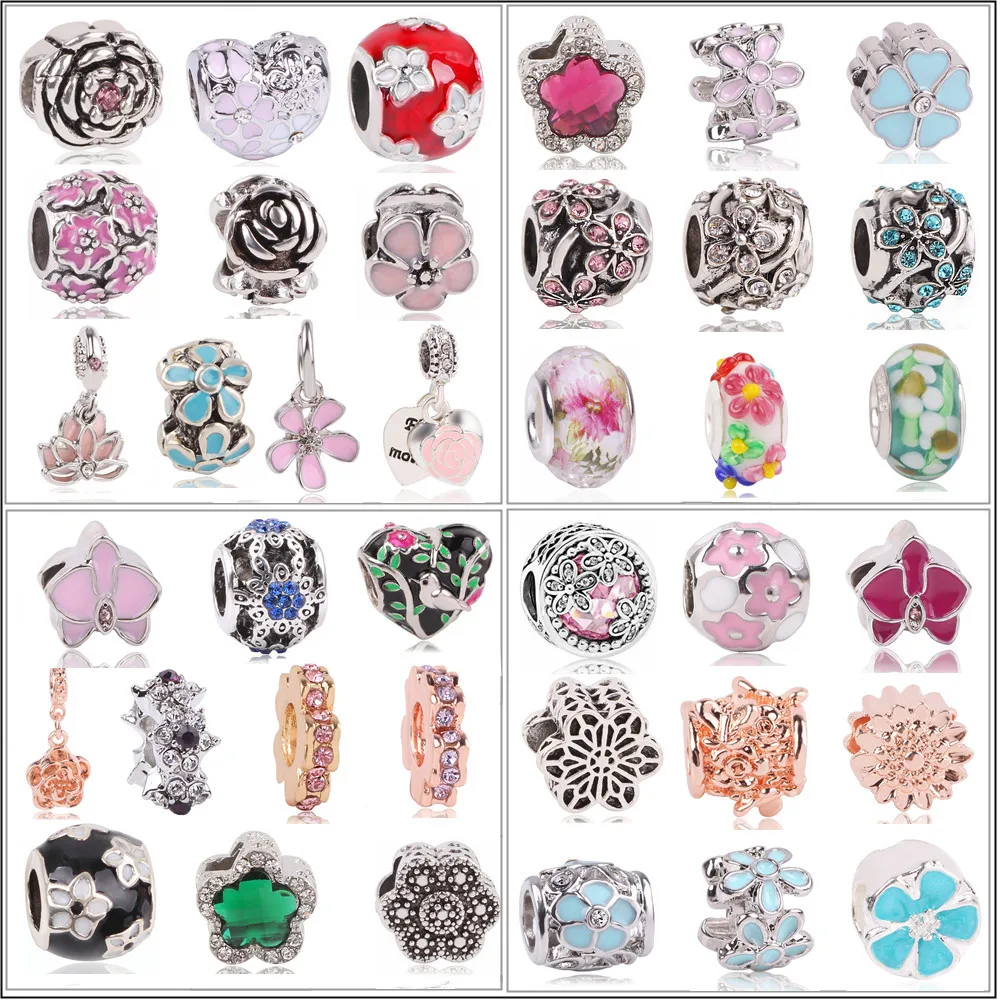 

Hot Sale Party Beads Hope Flowers Love Hearts Crystal Charms Beads Fit Pandora Women Bracelets & Bangles DIY Jewelry Gift