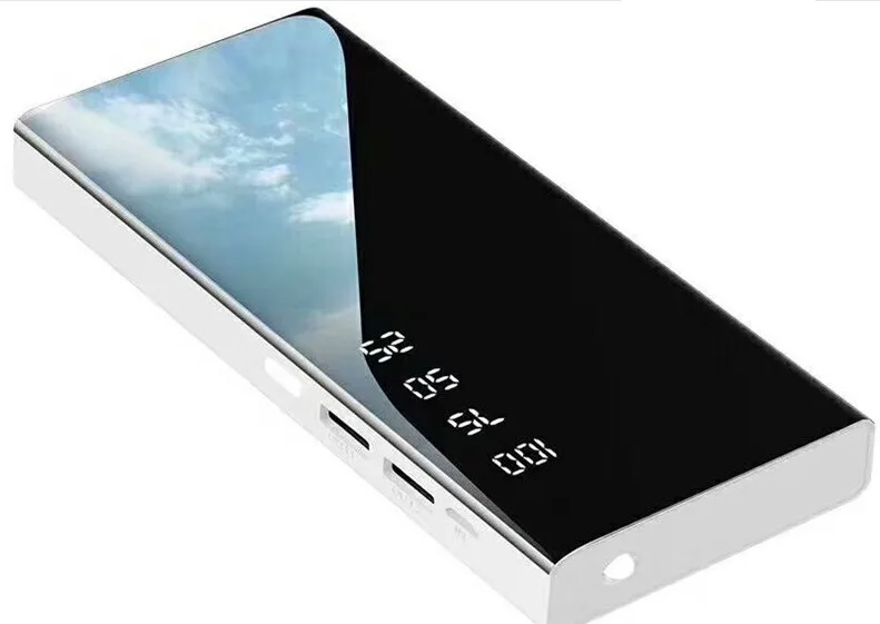 Горячее предложение, зеркальный внешний аккумулятор, зарядное устройство, 30000 мА/ч, LCDDual USB внешний аккумулятор для xiaomi iPhone X 8 7 6s huawei p20 lite - Цвет: White