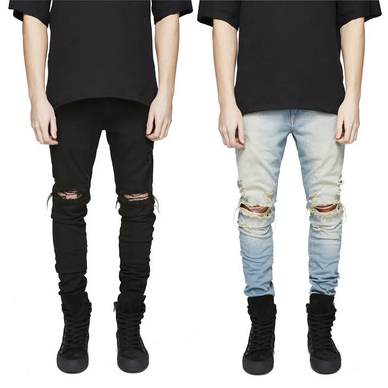 Mcikkny New Black Ripped Jeans Men With Knee Holes Skinny Fashion Designer Brand Slim Fit Distressed Jeans Pants For Male