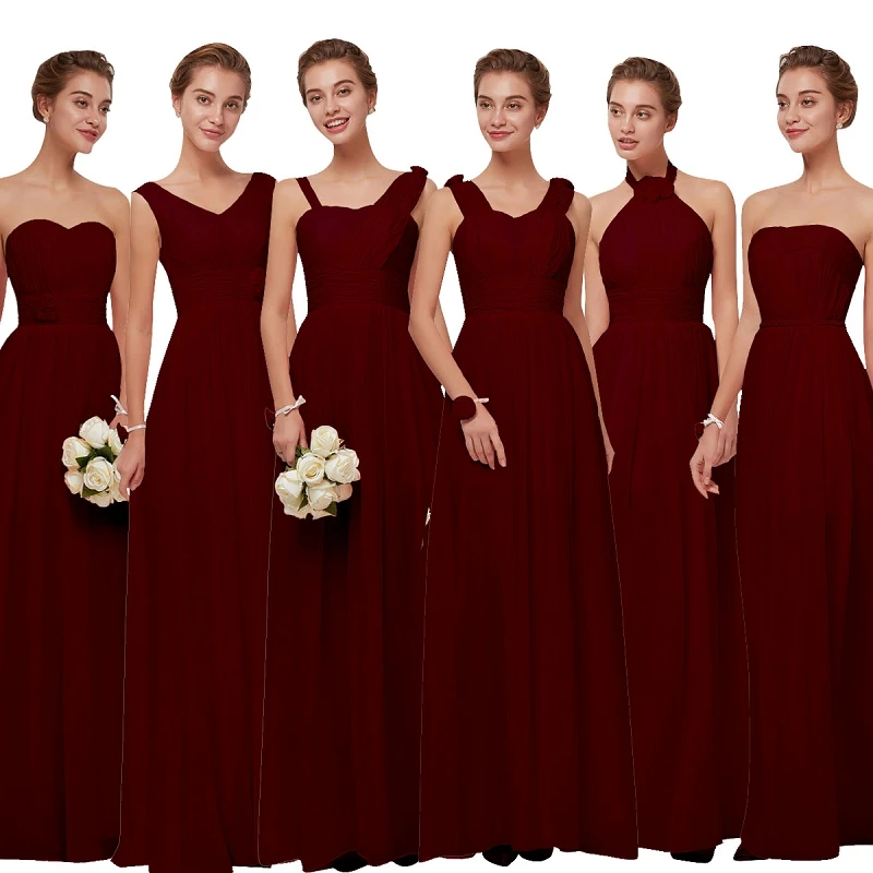 Vestidos de Dama de Honra Longo para as Mulheres Tamanho a Linha sem Mangas Festa de Casamento Vestidos de Baile Beleza Emily Borgonha Chiffon Mais 2021 27 de honra 2021 longo para as mulheres