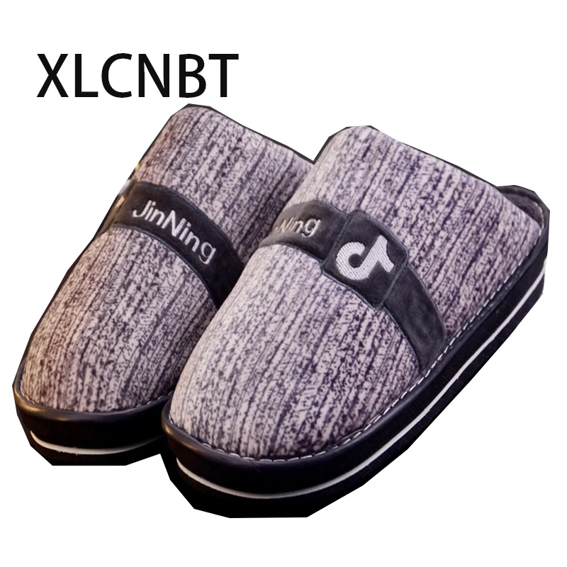 

Extra large size slipper men's winter warm cotton slippers men's large leather slippers waterproof home non-slip plush slippers