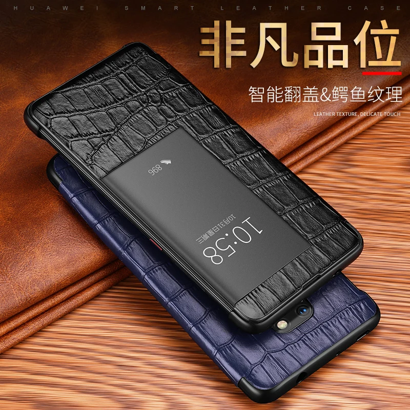 

For Huawei Mate 20 Case Crocodile Pattern View Window Auto Screen Sleep/Wake Genuine Leather Smart Cover for Huawei Mate 20 Pro