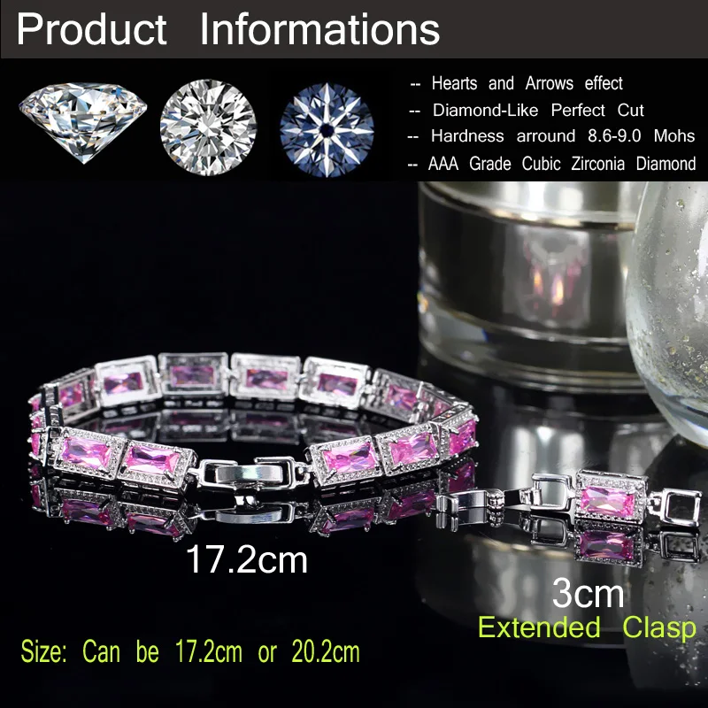 CWWZircons Модный женский свадебный браслет, серебряный цвет, принцесса, квадратный кубический цирконий, кристалл, разноцветный браслет CB097
