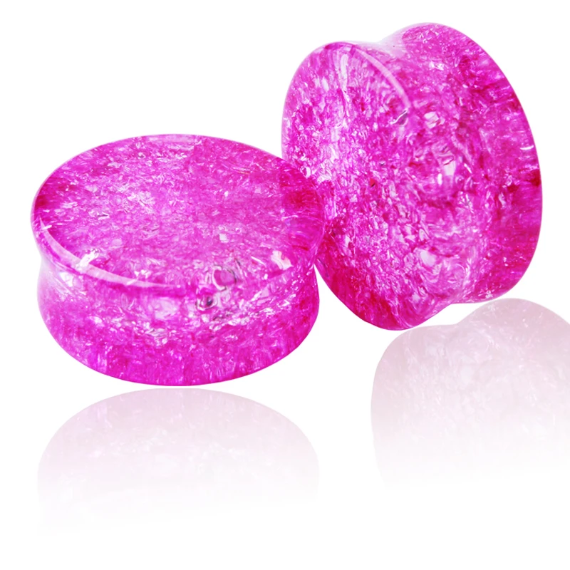 Crazy Fashion 1 Pair Pink Crack Shatter Stone Double Flared Tunnel Plugs Ear Stretcher Expander Gauges Piercing Jewelry | Украшения и