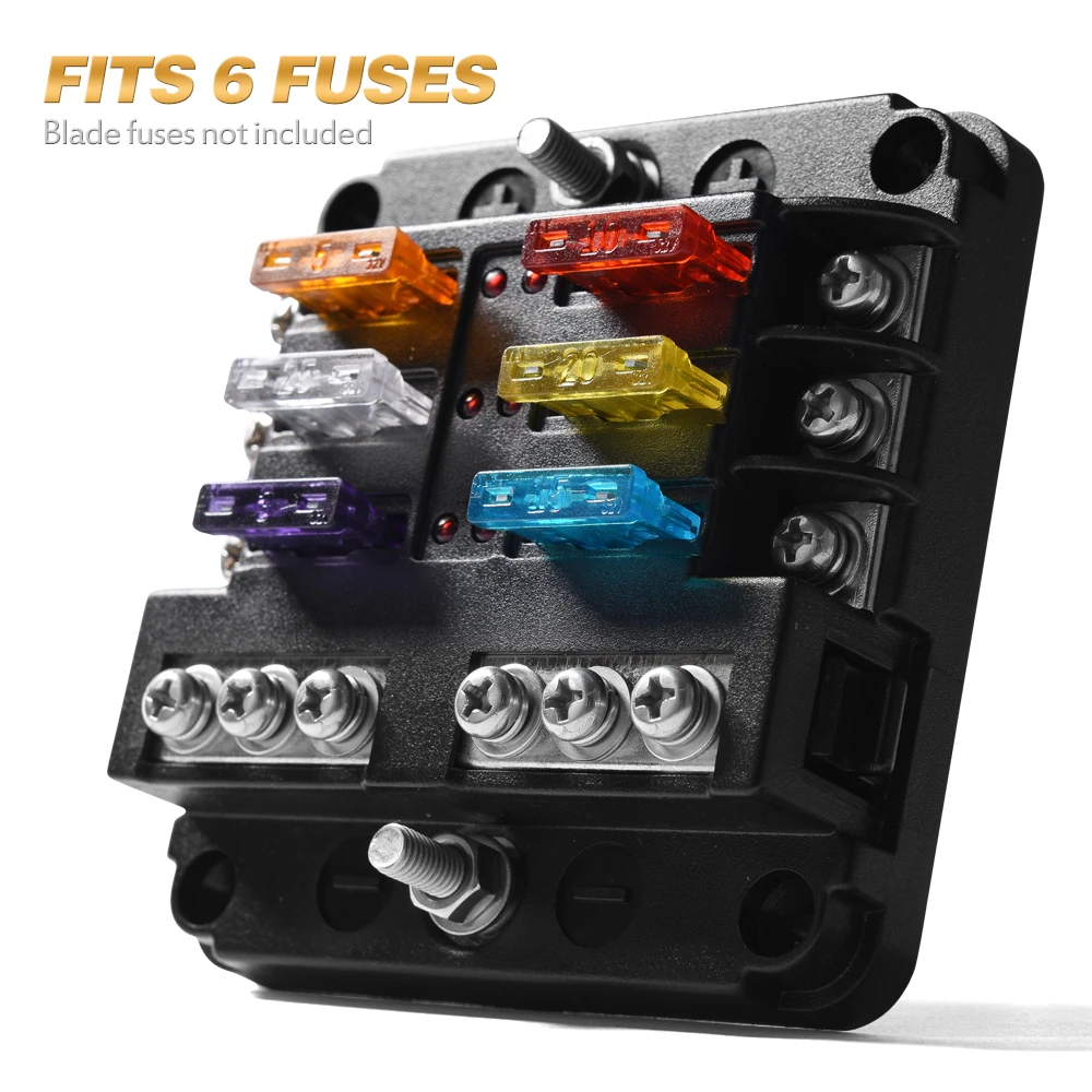 Koop MICTUNING 6 Manier 12 Way Blade Fuse Box Holder met LED Waarschuwing Licht Kit voor Auto Boot Marine Trike 12 v 24 v