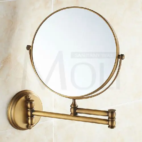 Ванная комната зеркало медная рамка круглое зеркало настенное крепление " двойное лицо складная рука макияж зеркала espelho ванна 3 x увеличение - Цвет: Antique