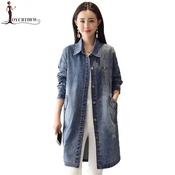 

2019 New Denim Jacket Spring Medium Long Women Outerwear Autumn Casual Single-Breasted Fashion Jacket Slim Feminina Coats DD0893
