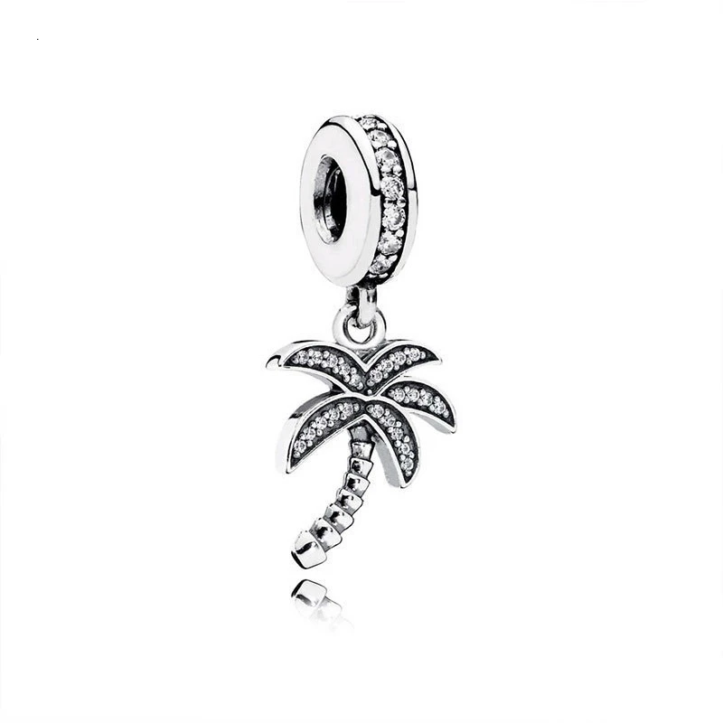 

5PCS New Fashion Silver Plated Crystal Coconut Trees Charm Palm Tree Pendant For DIY Handmade Pandora Bracelet Women Necklace