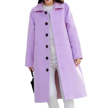 

2019 Autumn Winter New Woolen Coat Women Korean Long Section Slim Loose Woolen Coats Women's Casual Long-sleeved Wool Coats E047