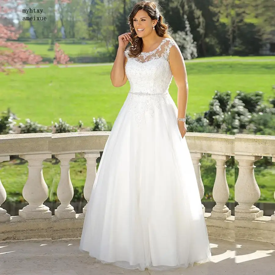 Vintage Lace Wedding Dress 2019 Plus Size Cap Sleeve Scoop Neck Beading Sequins A-line Bridal Gowns Boho Turkey Robe De Bal