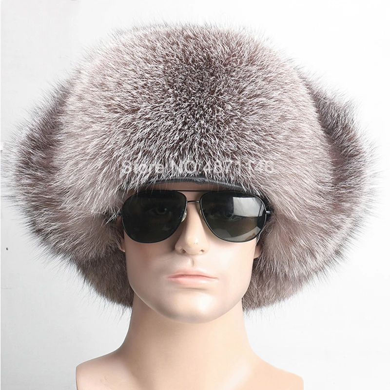 Новая зимняя русская мужская шапка для мальчиков с козырьком, настоящая теплая шапка из лисьего меха, ушные наушники из натурального енота, меховые шапки головные уборы