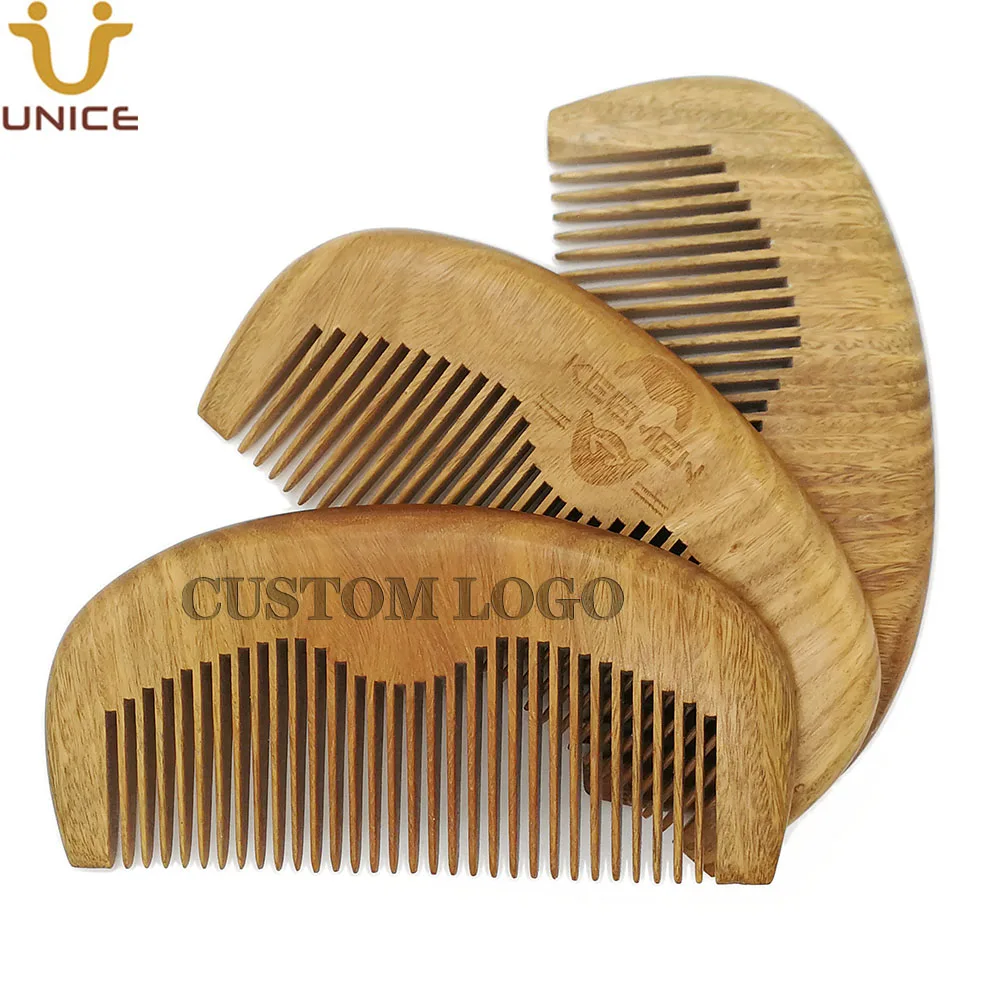 100 Pcs/lot New Arrival Top Quality Natural Green Sandalwood Comb Customized LOGO Beard Hair Wooden Comb new arrival assembleable 2 5 layers options wooden sunglasses stand glasses display jewelry holder bracelet watches show product