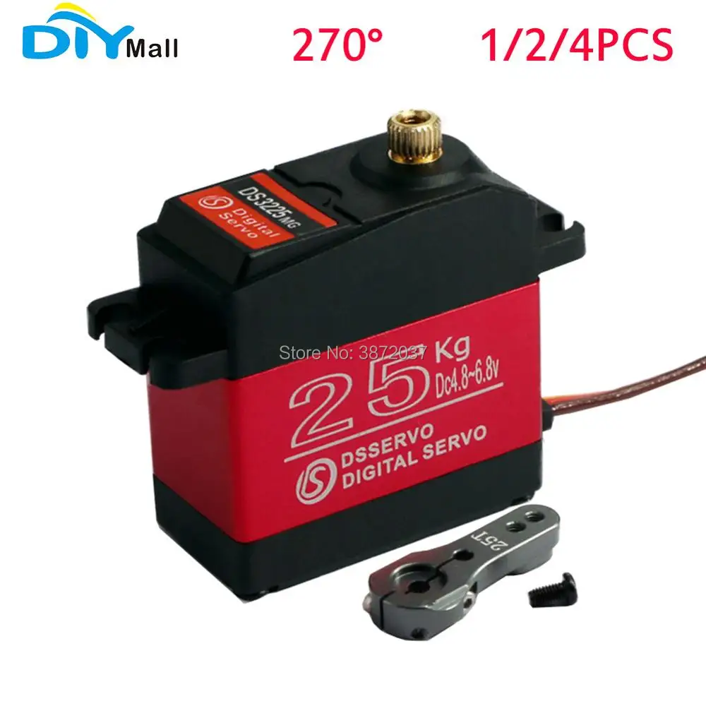 

1/2/4pcs DIYmall 270° 270 Degree DS3225 25KG Large Torque Digital Servo Full Metal Gear Waterproof Red