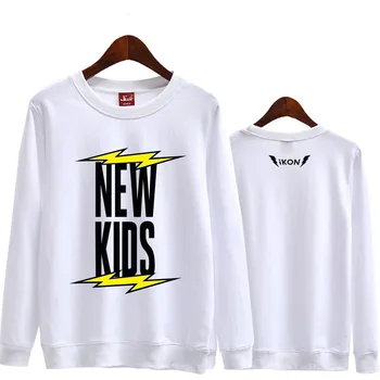

New arrival ikon new kinds album same lightning printing o neck thin hoodies kpop fans spring autumn pullover loose sweatshirt