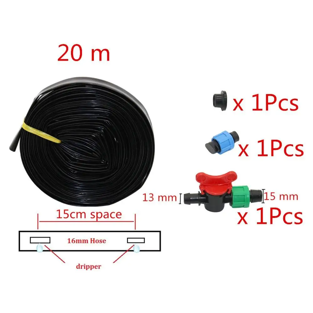 16 мм капельная лента Набор 40/80 м капельного полива и орошения ремень сельское хозяйство инструмент плоским оптимизированным пористый шланг с 15/20/30 см свободного пространства - Цвет: 15cm space