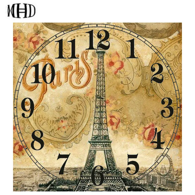 

MHD-needlework, full, 3d diy, diamond wall clock, diamond embroidery, circle & square, diamond cross stitch, home decor, mosaic