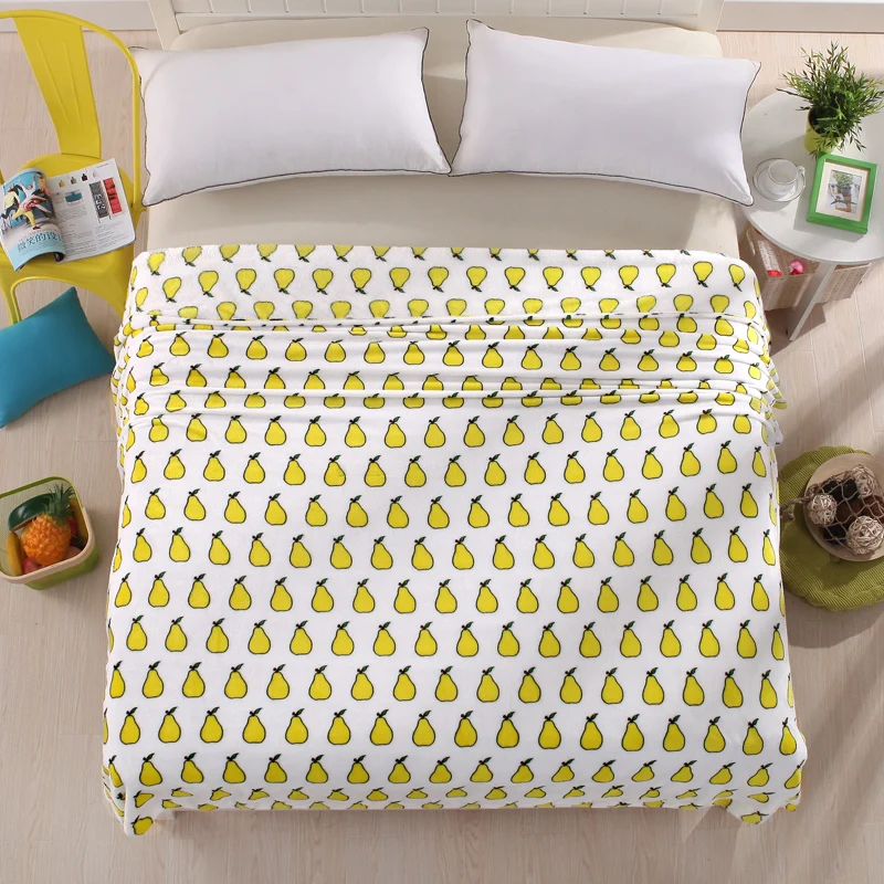 Yellow Pear Printed Blanket Spring/Autumn Warm Soft Coral Fleece Fabric