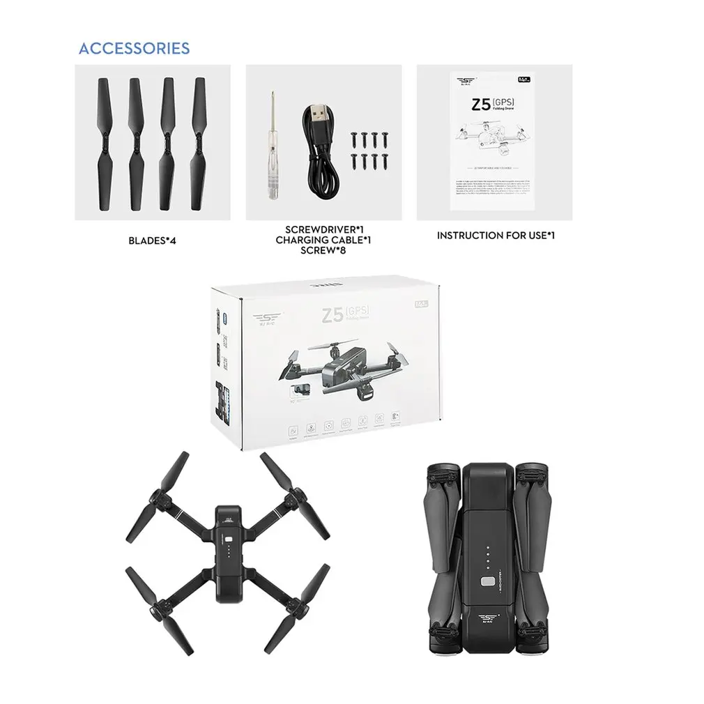 

Z5 RC Quadrocopter with HD 720P 1080P Camera Wifi FPV GPS Drone 2.4G/5G Altitude Hold Follow Me Mode Gesture Aerial Photography