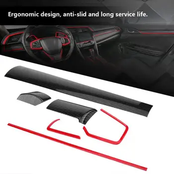

6Pcs Console Center Dashboard Cover Trim Decorative Stickers for Honda Civic 10th 2016 2017 2018 Carbon Fiber Car Accessories