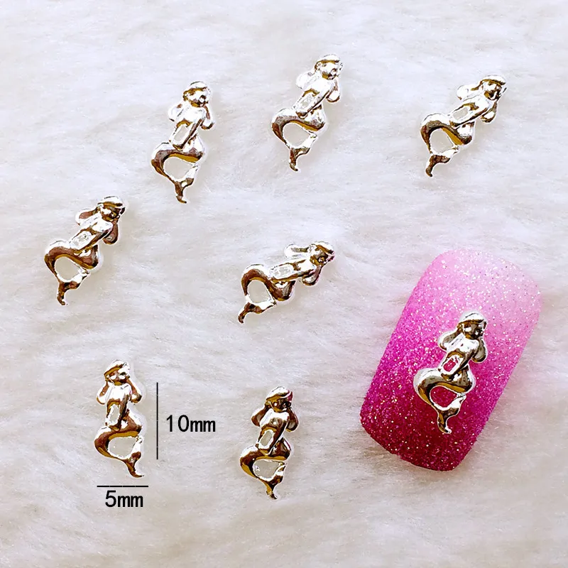 

50Pcs/Lot 5*10mm Gold and Silver Mermaid Metal Alloy Nail Art Decorations 3D DIY Nail Stickers Jewelry Nail Charms
