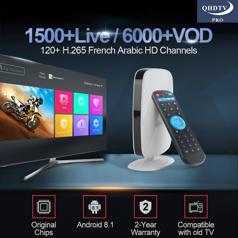 

IPTV French Arabic H.265 R9 Android 8.1 Smart Tv Box RK3229 With 1 Year QHDTV Pro Iptv Code Morocco Belgium Netherlands Ip Tv