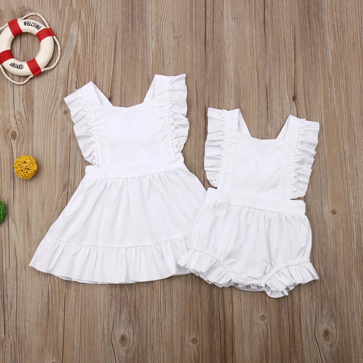 

Baby Kid Girl Little / Big Sisters Matching Clothes Ruffle Sleeve Bodysuit Romper Tops Dress Set Outfit