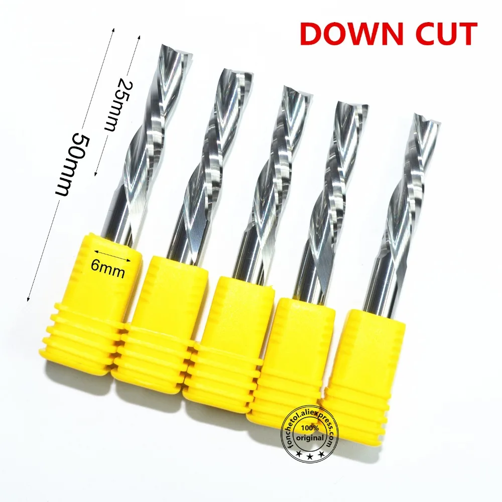6mm 25mm 5PCS 2 Flutes Down Cut End Mill Left Helical Solid Carbide