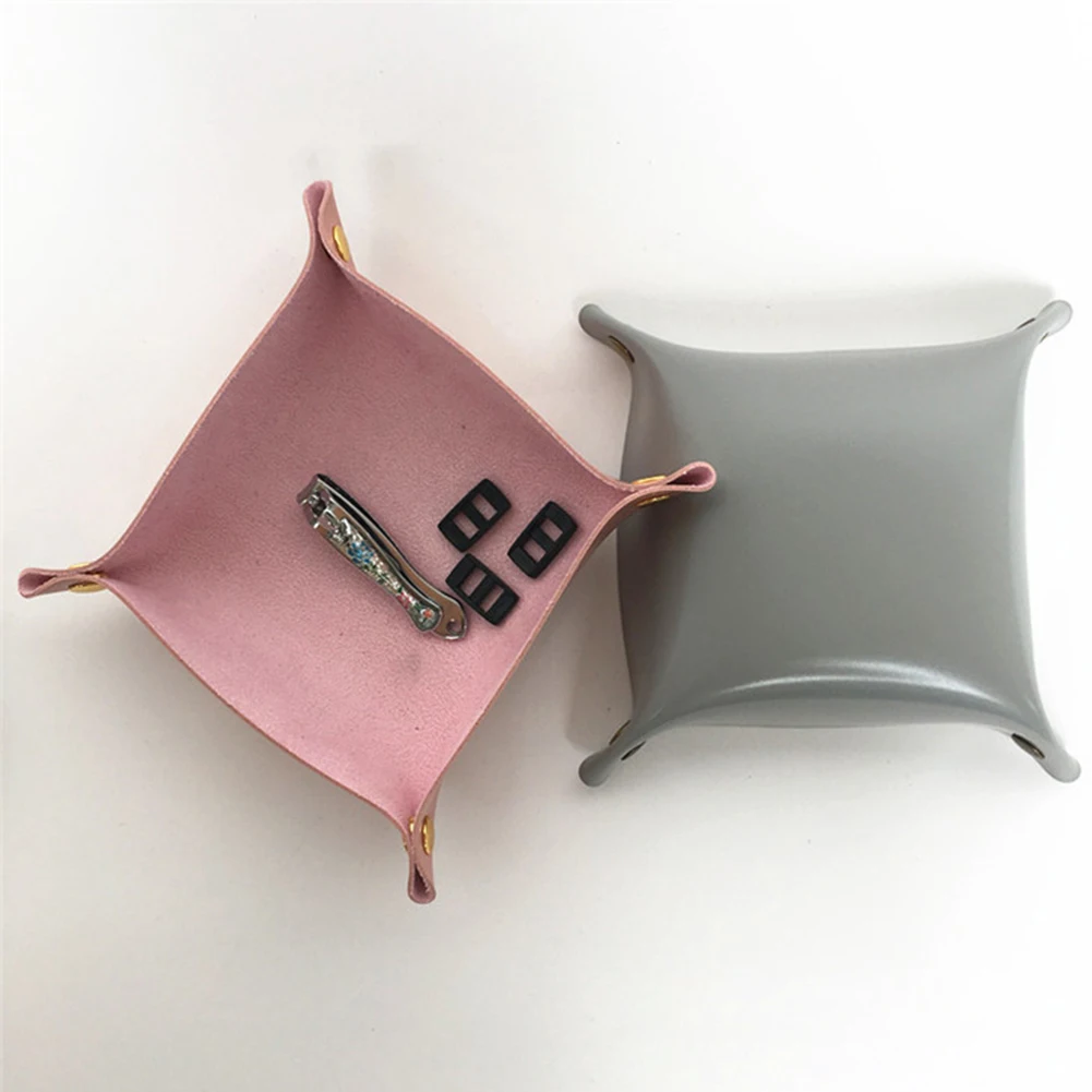 

Dish Key Coin Desktop Home Nordic Style Party Supplies PU Leather Table Games Organizer Display With Snaps Storage Tray Foldable