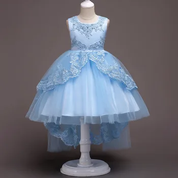 

2019 Summer Girls Dress Mesh Bow Trailing Cute Princess Crystal Dresses Red Kids Prom Embroidery Dress Children Clothing BH-584