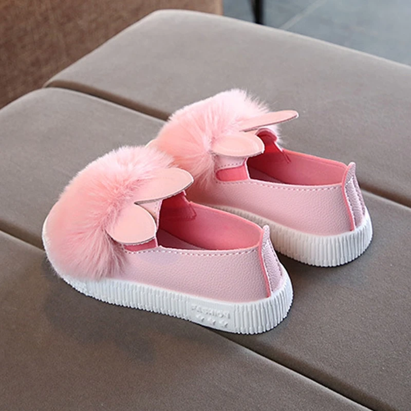 

MrY Cute Toddler Baby Girl Rabbit Ear Pompom Single Shoes Faux Leather Solid Slip-On Soft New