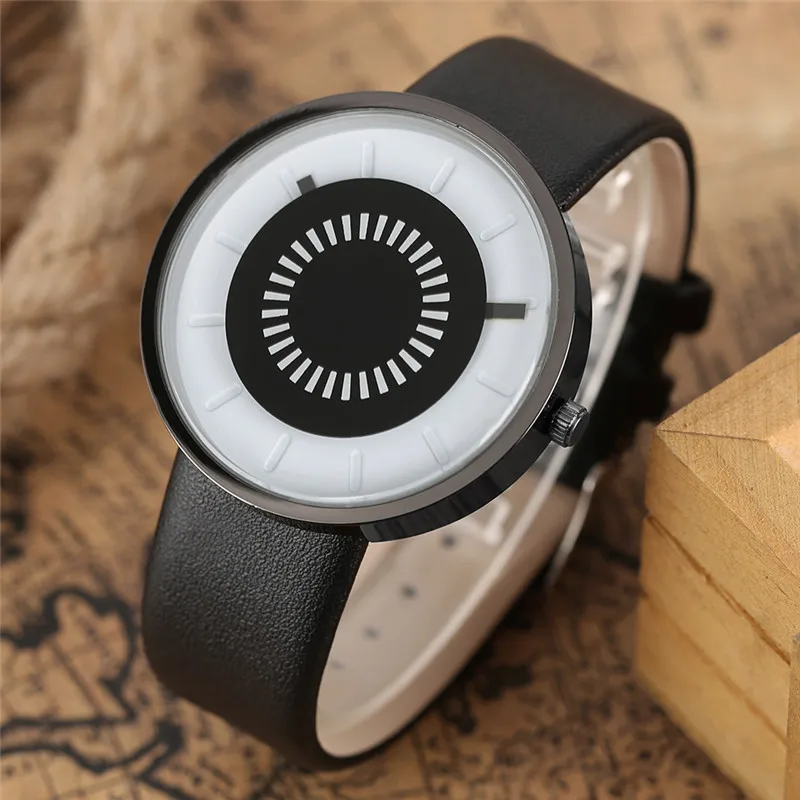 Креативные Часы с поворотным циферблатом, простые Мужские Аналоговые повседневные спортивные кожаные Наручные часы, студенческие часы, часы в подарок, Reloj Mujer Relogios